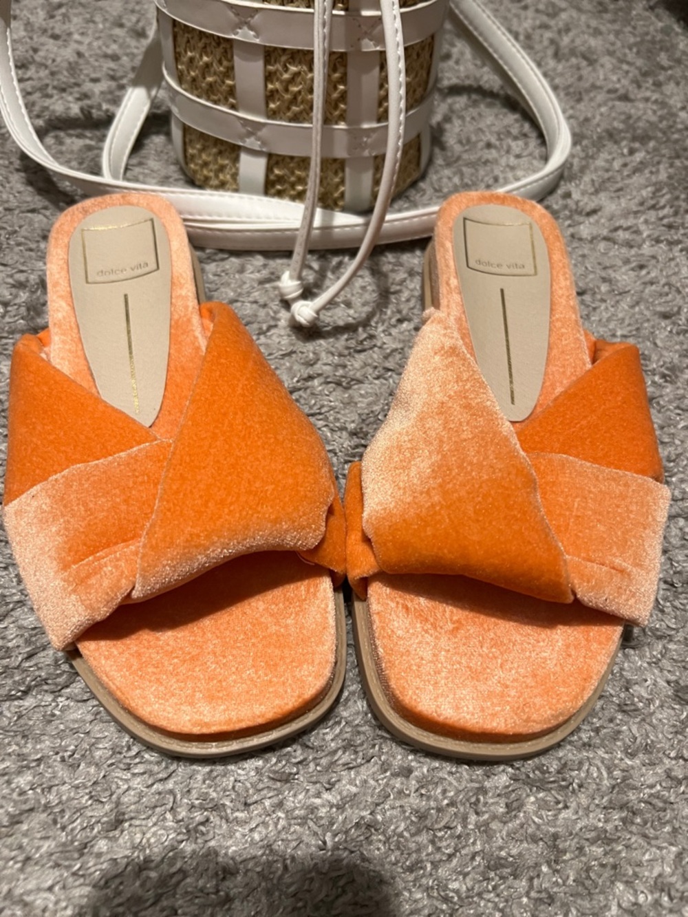Dolce Vita Orange Velvet Knot Slide Mules